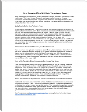 Save Money And Time With Basin Transmission Repair by kismatchez (have you read this book .txt) 📕 - American Library Books 📚 Read (28910) Books Online Free